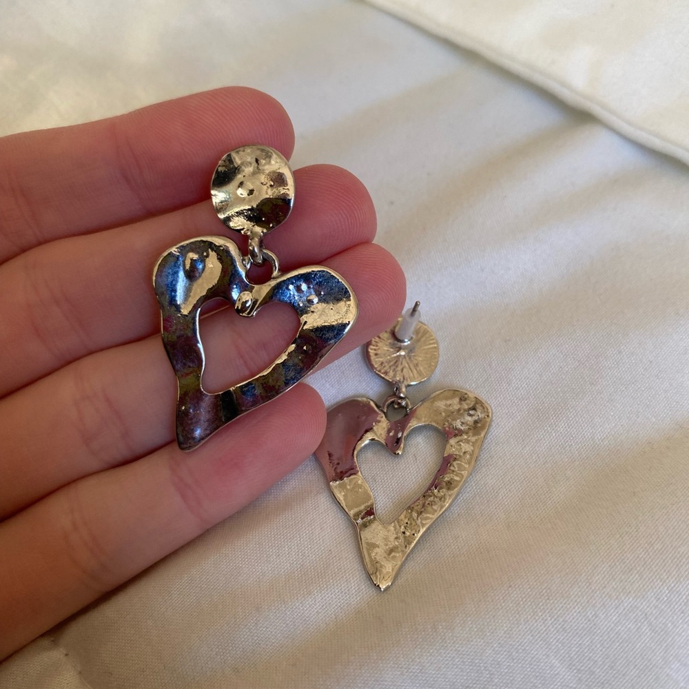 Silver Heart Drop Earrings